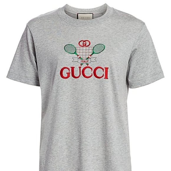 Gucci Tops - Gucci Women's Fitted Jersey Tennis Logo T-Shirt XL - Grey Melange